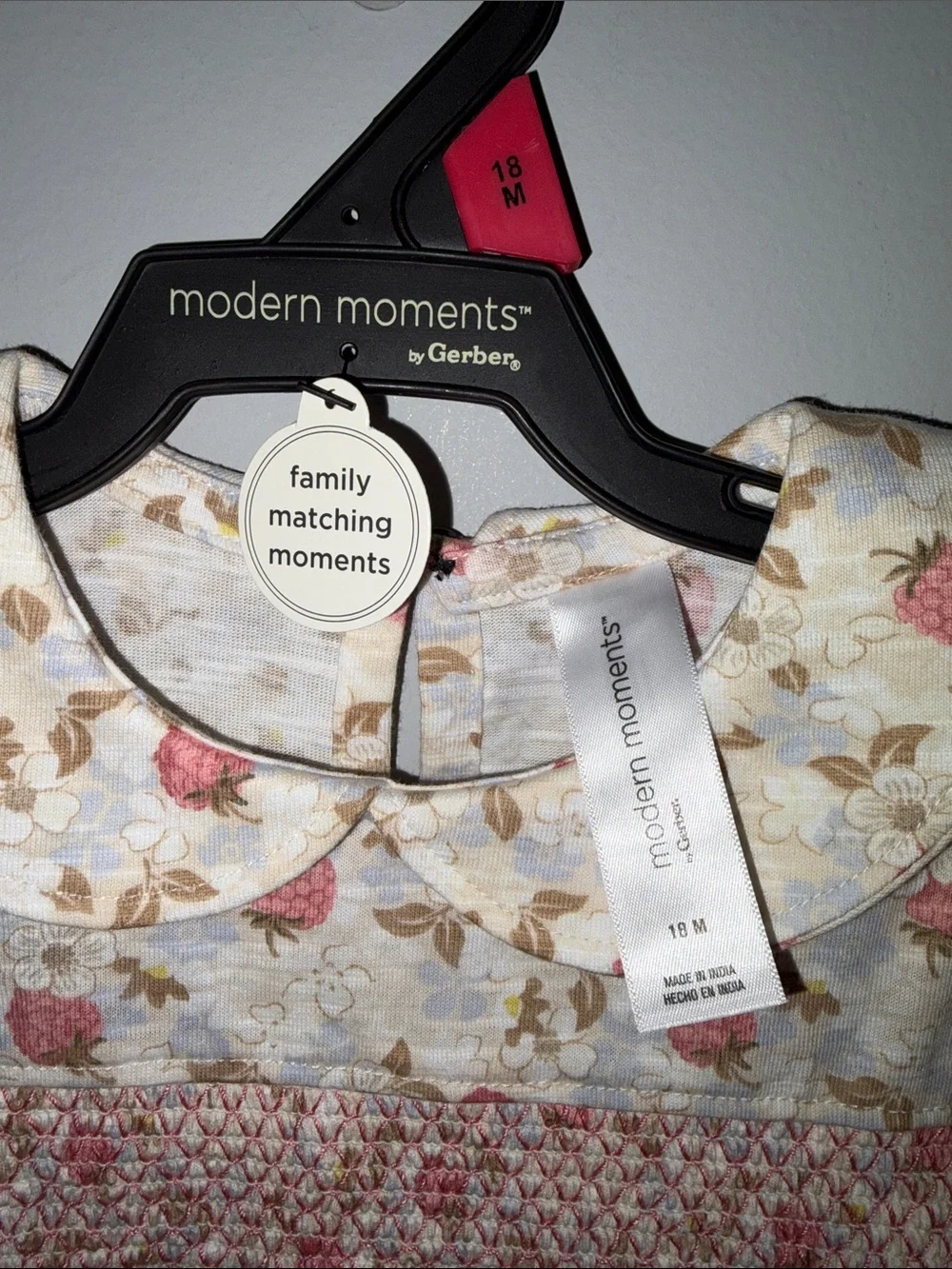 modern moments Floral Smocked Baby One-Piece Bodysuit - Pink & Cream 18 months